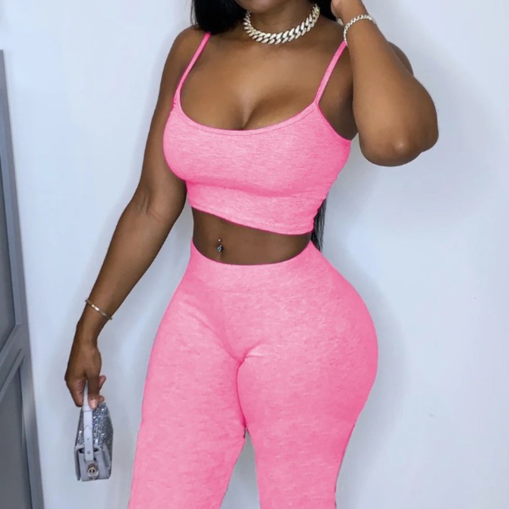 Pink Casual Yoga Leggings Daywear Two Piece Set